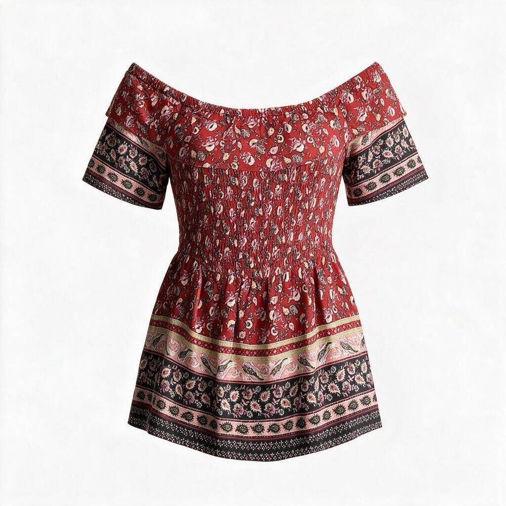Maurices Floral Smocked Top Off The Shoulder Multicolor Women's XS Bohemian
